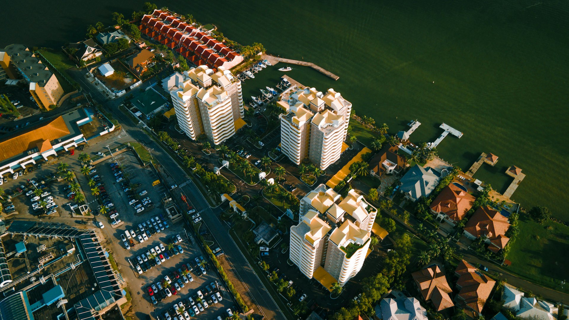 Aerial view of a Trinidad cityscape at night