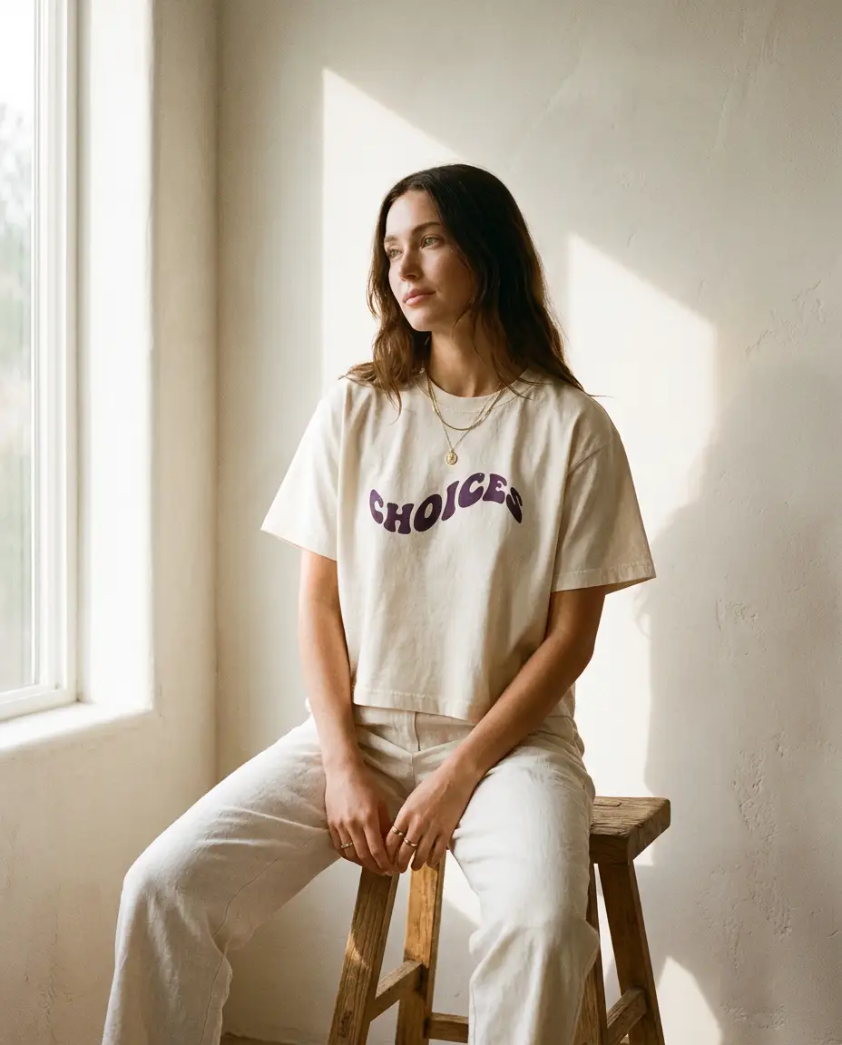 Cream Crop Tee [Cream] worn