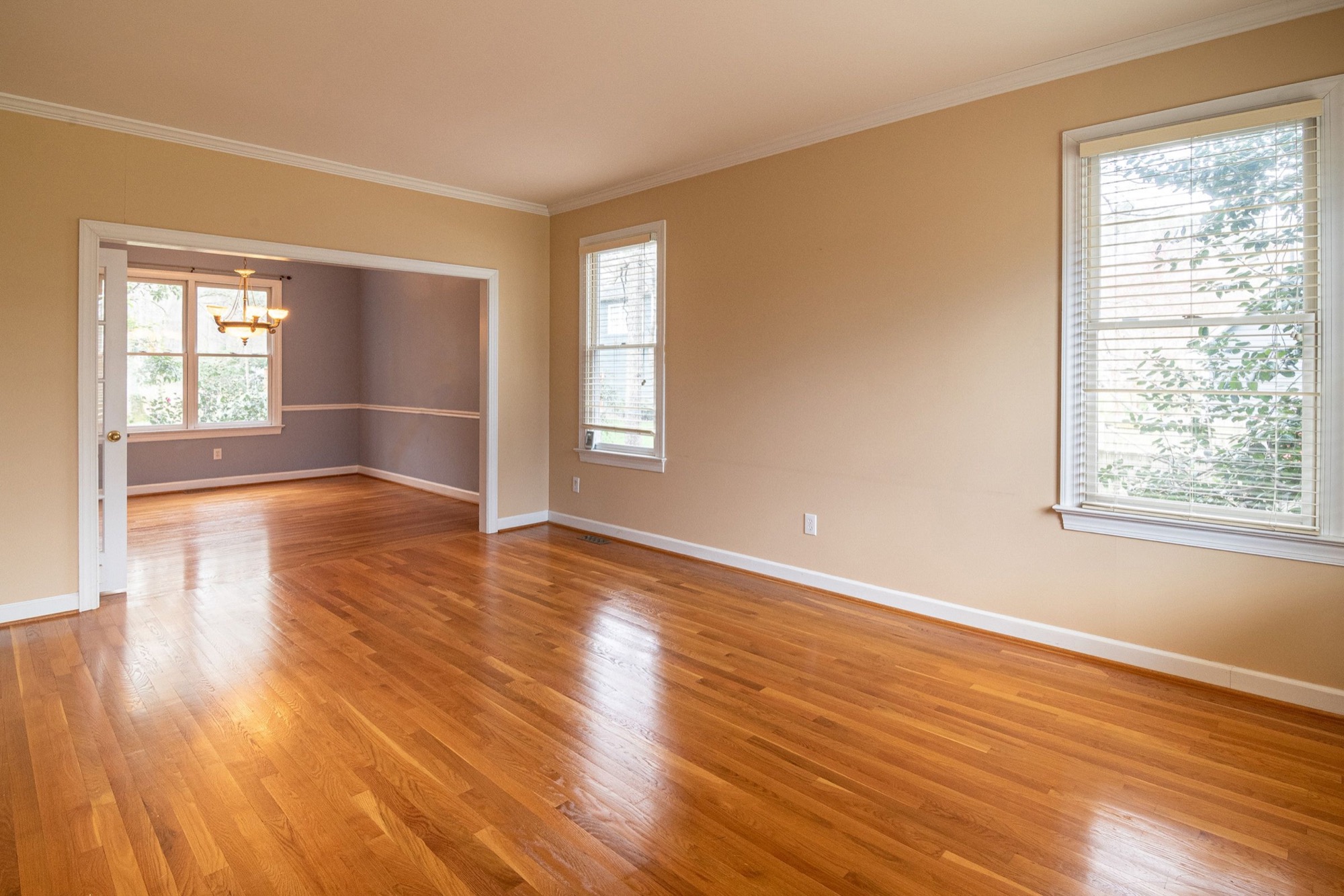 Newly laid wood flooring in a bright room